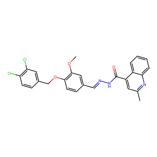 (E)-N'-(4-((3,4-dichlorobenzyl)oxy)-3-methoxybenzylidene)-2-methylquinoline-4-carbohydrazide structure