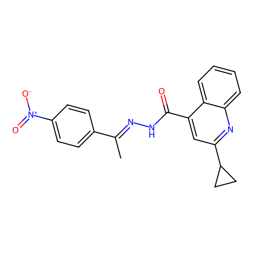 2-cyclopropyl-N'-[(1E)-1-(4-nitrophenyl)ethylidene]quinoline-4-carbohydrazide structure
