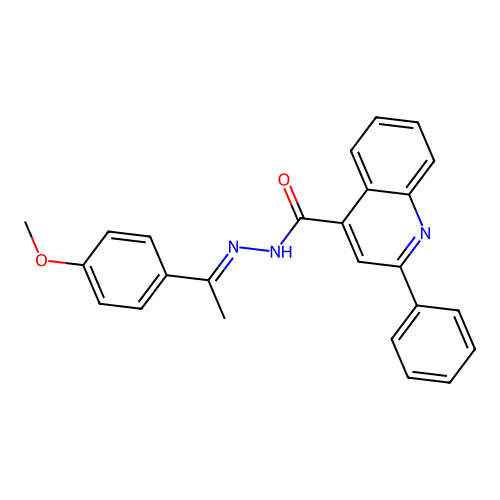 N'-[(1E)-1-(4-methoxyphenyl)ethylidene]-2-phenylquinoline-4-carbohydrazide structure