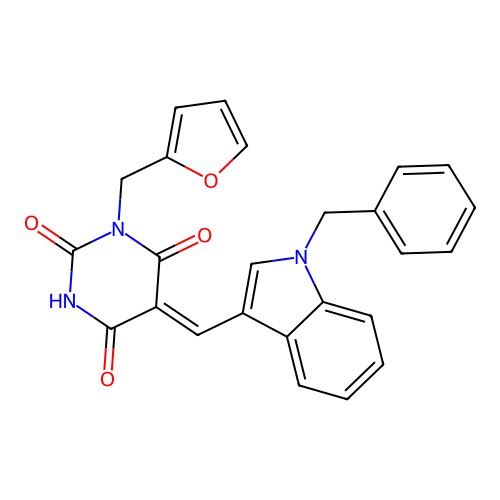 5-[(1-benzylindol-3-yl)methylidene]-1-(2-furylmethyl)-1,3-diazinane-2,4,6-trione structure