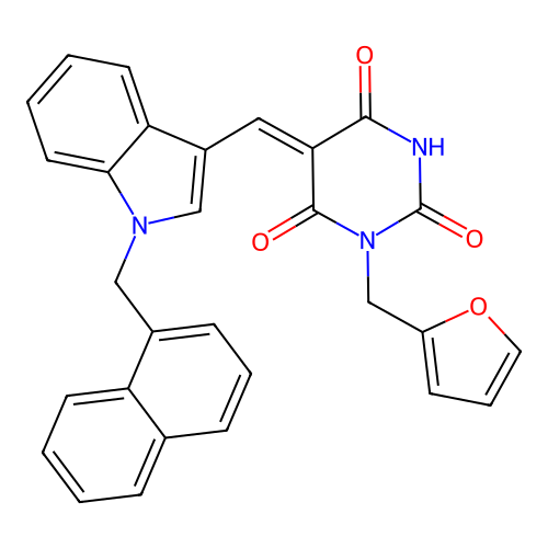 (5Z)-1-(furan-2-ylmethyl)-5-[[1-(naphthalen-1-ylmethyl)indol-3-yl]methylidene]-1,3-diazinane-2,4,6-trione structure