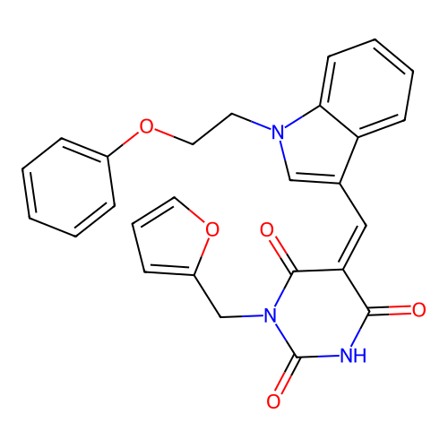 (5Z)-1-(furan-2-ylmethyl)-5-[[1-(2-phenoxyethyl)indol-3-yl]methylidene]-1,3-diazinane-2,4,6-trione structure