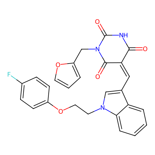 (5Z)-5-({1-[2-(4-FLUOROPHENOXY)ETHYL]-1H-INDOL-3-YL}METHYLIDENE)-1-[(FURAN-2-YL)METHYL]-1,3-DIAZINANE-2,4,6-TRIONE structure