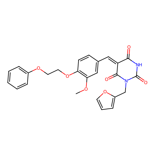 (Z)-1-(furan-2-ylmethyl)-5-(3-methoxy-4-(2-phenoxyethoxy)benzylidene)pyrimidine-2,4,6(1H,3H,5H)-trione structure