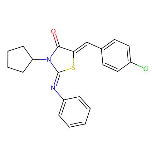(2E,5Z)-5-(4-chlorobenzylidene)-3-cyclopentyl-2-(phenylimino)thiazolidin-4-one structure