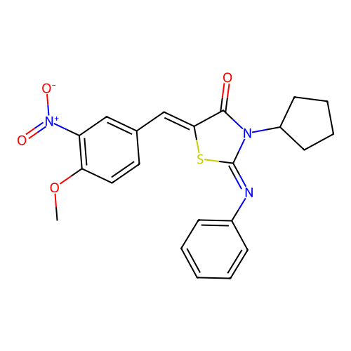 (2E,5Z)-3-cyclopentyl-5-(4-methoxy-3-nitrobenzylidene)-2-(phenylimino)thiazolidin-4-one structure