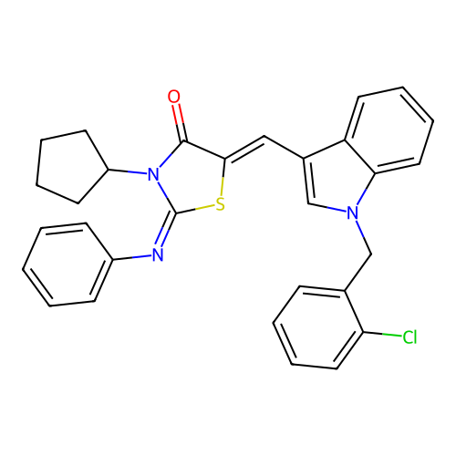 (2E,5Z)-5-((1-(2-chlorobenzyl)-1H-indol-3-yl)methylene)-3-cyclopentyl-2-(phenylimino)thiazolidin-4-one structure