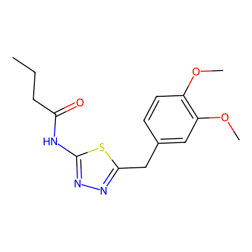 N-[5-(3,4-dimethoxybenzyl)-1,3,4-thiadiazol-2-yl]butanamide structure