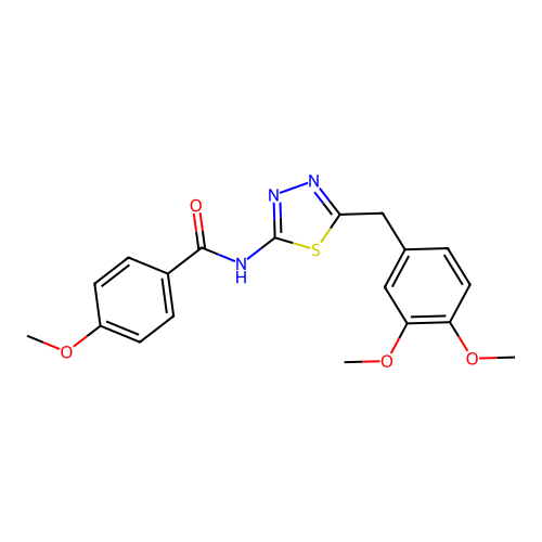 N-[5-[(3,4-dimethoxyphenyl)methyl]-1,3,4-thiadiazol-2-yl]-4-methoxybenzamide structure