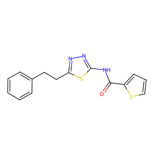 N-[5-(2-phenylethyl)-1,3,4-thiadiazol-2-yl]thiophene-2-carboxamide structure