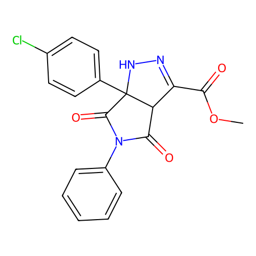 methyl 6a-(4-chlorophenyl)-4,6-dioxo-5-phenyl-1,3a,4,5,6,6a-hexahydropyrrolo[3,4-c]pyrazole-3-carboxylate structure