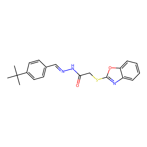 (E)-2-(benzo[d]oxazol-2-ylthio)-N'-(4-(tert-butyl)benzylidene)acetohydrazide structure