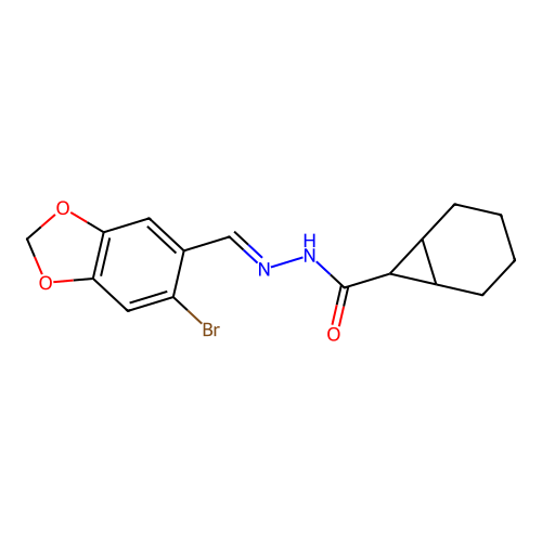 N'-[(E)-(6-bromo-1,3-benzodioxol-5-yl)methylidene]bicyclo[4.1.0]heptane-7-carbohydrazide structure