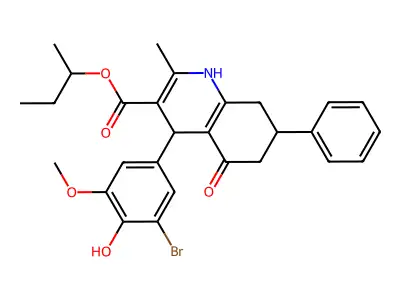 butan-2-yl 4-(3-bromo-4-hydroxy-5-methoxyphenyl)-2-methyl-5-oxo-7-phenyl-1,4,5,6,7,8-hexahydroquinoline-3-carboxylate structure