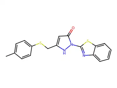 1-(1,3-benzothiazol-2-yl)-3-{[(4-methylphenyl)thio]methyl}-1H-pyrazol-5-ol structure