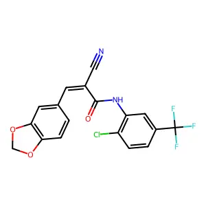3-(1,3-dioxaindan-5-yl)-N-[2-chloro-5-(trifluoromethyl)phenyl]-2-cyanoprop-2-enamide structure