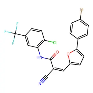 (2E)-3-[5-(4-bromophenyl)furan-2-yl]-N-[2-chloro-5-(trifluoromethyl)phenyl]-2-cyanoprop-2-enamide structure