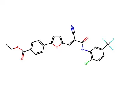 ethyl 4-[5-[(E)-3-[2-chloro-5-(trifluoromethyl)anilino]-2-cyano-3-oxoprop-1-enyl]furan-2-yl]benzoate structure