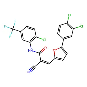 (2E)-N-[2-chloro-5-(trifluoromethyl)phenyl]-2-cyano-3-[5-(3,4-dichlorophenyl)furan-2-yl]prop-2-enamide structure
