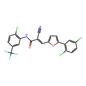 (2E)-N-[2-chloro-5-(trifluoromethyl)phenyl]-2-cyano-3-[5-(2,5-dichlorophenyl)furan-2-yl]prop-2-enamide structure