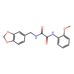 N-(1,3-benzodioxol-5-ylmethyl)-N'-(2-methoxyphenyl)oxamide structure