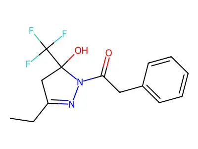 1-[3-ethyl-5-hydroxy-5-(trifluoromethyl)-4H-pyrazol-1-yl]-2-phenylethanone structure