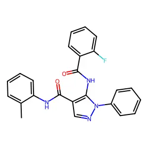 5-[(2-fluorobenzoyl)amino]-N-(2-methylphenyl)-1-phenylpyrazole-4-carboxamide structure