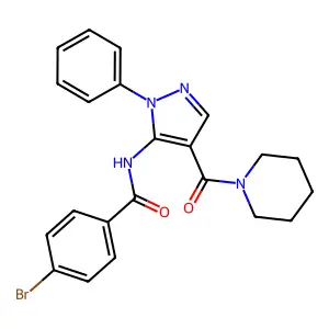 4-bromo-N-[2-phenyl-4-(piperidine-1-carbonyl)pyrazol-3-yl]benzamide structure