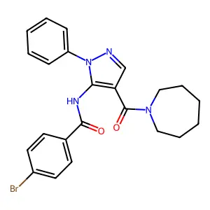 N-[4-(azepane-1-carbonyl)-2-phenylpyrazol-3-yl]-4-bromobenzamide structure