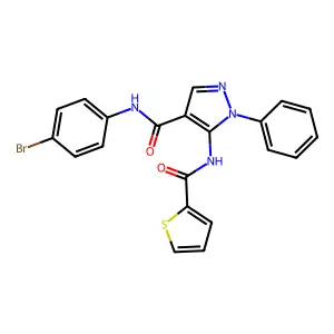 N-(4-bromophenyl)-1-phenyl-5-(thiophene-2-carbonylamino)pyrazole-4-carboxamide structure