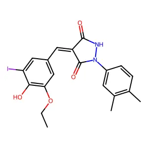 (4E)-1-(3,4-dimethylphenyl)-4-[(3-ethoxy-4-hydroxy-5-iodophenyl)methylidene]pyrazolidine-3,5-dione structure