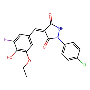 1-(4-chlorophenyl)-4-(3-ethoxy-4-hydroxy-5-iodobenzylidene)-3,5-pyrazolidinedione structure