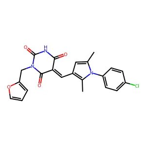 (5Z)-5-[[1-(4-chlorophenyl)-2,5-dimethylpyrrol-3-yl]methylidene]-1-(furan-2-ylmethyl)-1,3-diazinane-2,4,6-trione structure