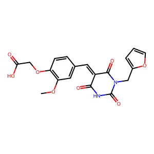 (4-{(Z)-[1-(furan-2-ylmethyl)-2,4,6-trioxotetrahydropyrimidin-5(2H)-ylidene]methyl}-2-methoxyphenoxy)acetic acid structure