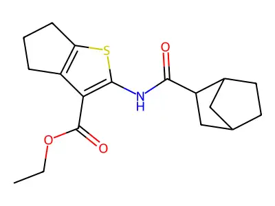 ethyl 2-[(bicyclo[2.2.1]hept-2-ylcarbonyl)amino]-5,6-dihydro-4H-cyclopenta[b]thiophene-3-carboxylate structure