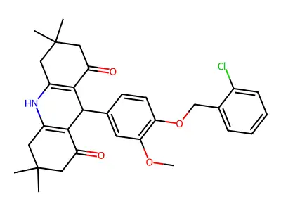 9-[4-[(2-chlorophenyl)methoxy]-3-methoxyphenyl]-3,3,6,6-tetramethyl-2,4,5,7,9,10-hexahydroacridine-1,8-dione structure