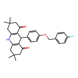 9-[4-[(4-fluorophenyl)methoxy]phenyl]-3,3,6,6-tetramethyl-2,4,5,7,9,10-hexahydroacridine-1,8-dione structure