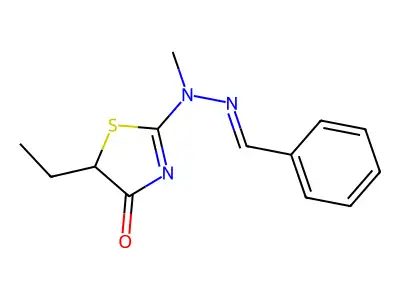 2-[(Benzylideneamino)-methylamino]-5-ethyl-1,3-thiazol-4-one structure