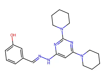 3-[(E)-[[2,6-di(piperidin-1-yl)pyrimidin-4-yl]hydrazinylidene]methyl]phenol structure