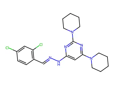 4-[(2E)-2-(2,4-dichlorobenzylidene)hydrazinyl]-2,6-di(piperidin-1-yl)pyrimidine structure