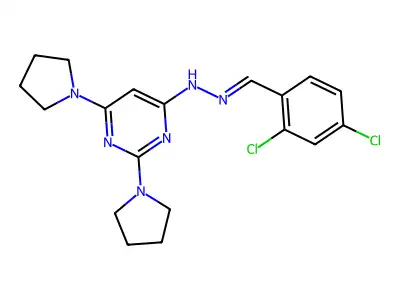 4-[(2E)-2-(2,4-dichlorobenzylidene)hydrazinyl]-2,6-di(pyrrolidin-1-yl)pyrimidine structure