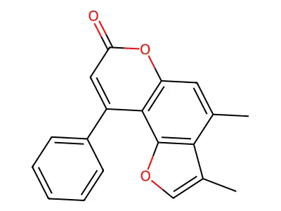 3,4-dimethyl-9-phenyl-7H-furo[2,3-f]chromen-7-one structure