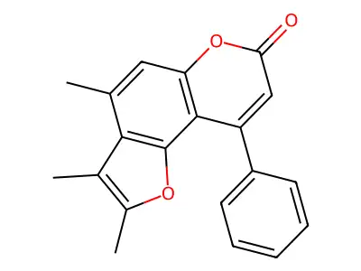 2,3,4-trimethyl-9-phenyl-7H-furo[2,3-f]chromen-7-one structure
