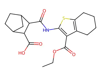 3-{[3-(ethoxycarbonyl)-4,5,6,7-tetrahydro-1-benzothiophen-2-yl]carbamoyl}bicyclo[2.2.1]heptane-2-carboxylic acid structure