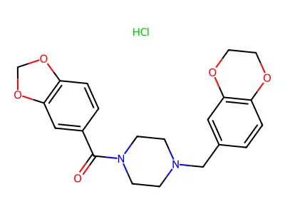 Piperazine, 1-(1,4-benzodioxan-6-ylmethyl)-4-piperonyloyl-, hydrochloride structure