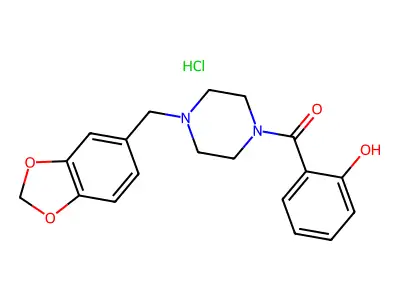 Phenol, 2-(4-piperonylpiperazin-1-ylcarbonyl)-, hydrochloride structure