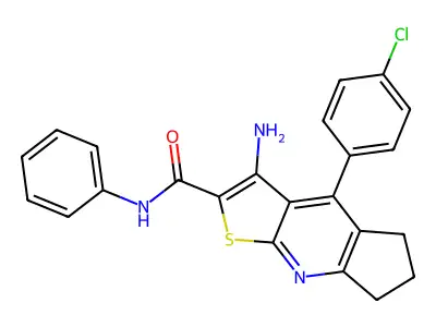 3-amino-4-(4-chlorophenyl)-N-phenyl-6,7-dihydro-5H-cyclopenta[b]thieno[3,2-e]pyridine-2-carboxamide structure