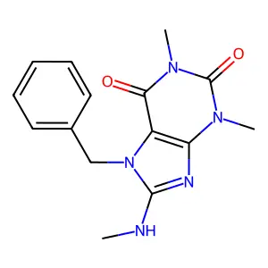 7-Benzyl-1,3-dimethyl-8-methylamino-3,7-dihydro-purine-2,6-dione structure