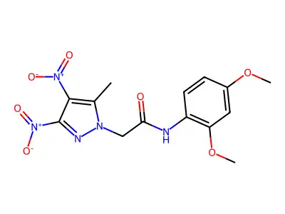 N-(2,4-dimethoxyphenyl)-2-(5-methyl-3,4-dinitropyrazol-1-yl)acetamide structure