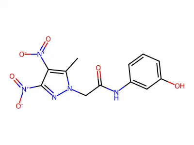 N-(3-hydroxyphenyl)-2-(5-methyl-3,4-dinitro-1H-pyrazol-1-yl)acetamide structure